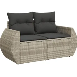 vidaXL Muebles De Jardín-Set sofás jardín 10 pzas con cojines ratán sintético gris claro