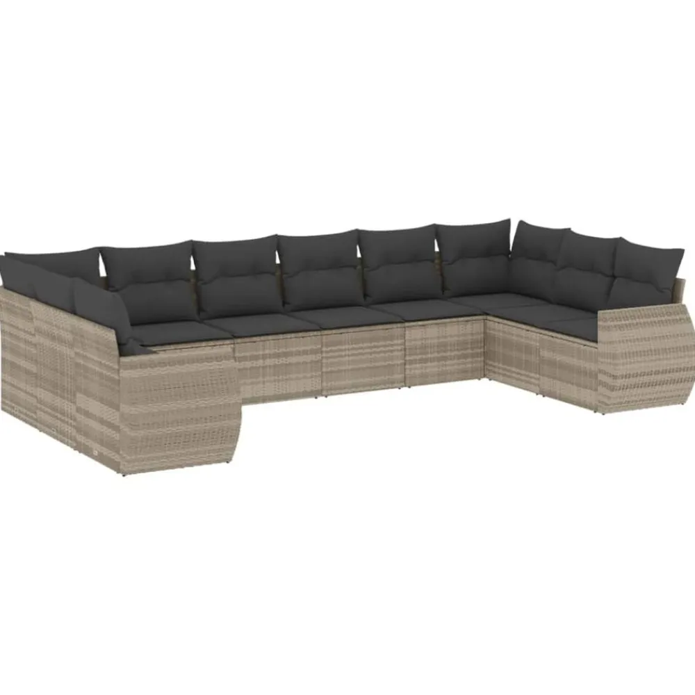 vidaXL Muebles De Jardín-Set sofás jardín 10 pzas con cojines ratán sintético gris claro