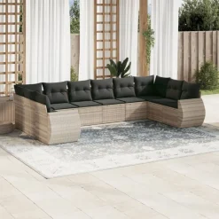 vidaXL Muebles De Jardín-Set sofás jardín 10 pzas con cojines ratán sintético gris claro