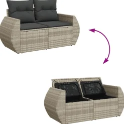 vidaXL Muebles De Jardín-Set sofás jardín 10 pzas con cojines ratán sintético gris claro