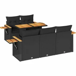 vidaXL Set sofás jardín y cojines 6 pzas ratán sintético acacia Negro Sale