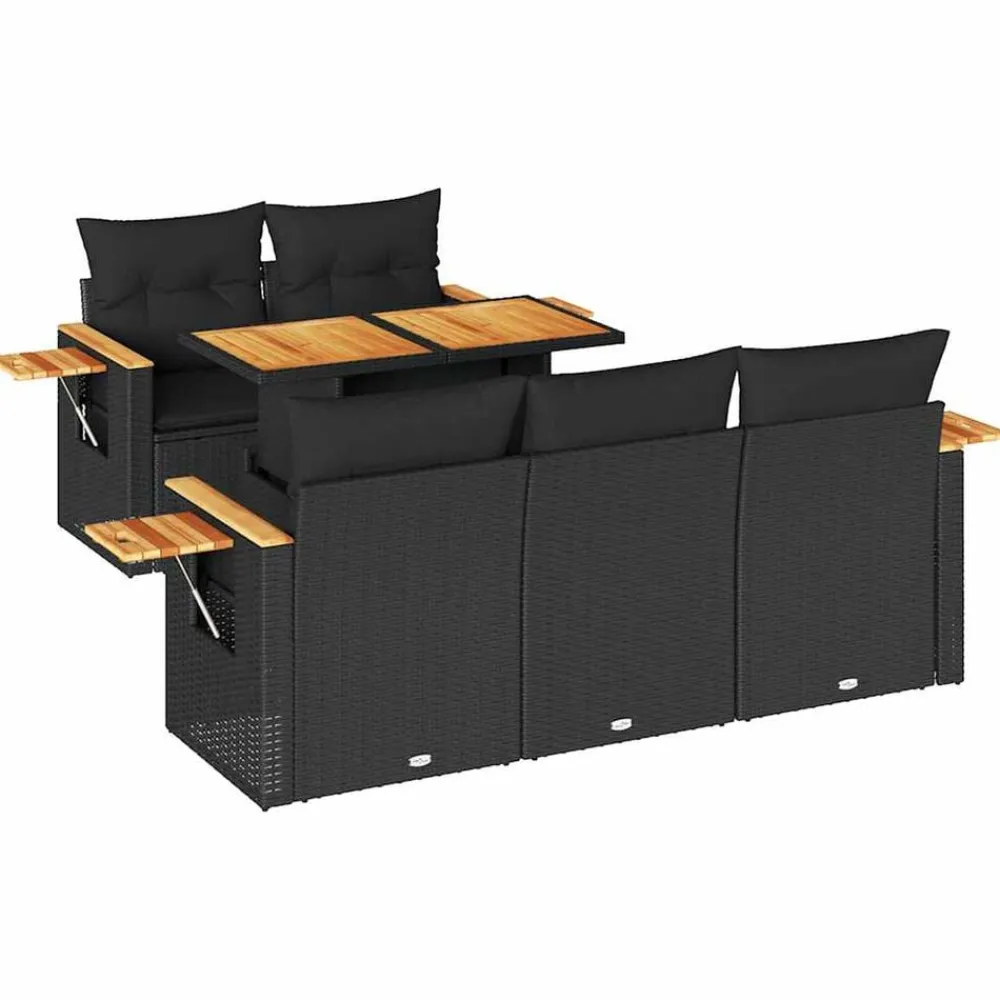 vidaXL Set sofás jardín y cojines 6 pzas ratán sintético acacia Negro Sale