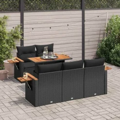 vidaXL Set sofás jardín y cojines 6 pzas ratán sintético acacia Negro Sale