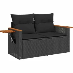 vidaXL Set sofás jardín y cojines 6 pzas ratán sintético acacia Negro Sale