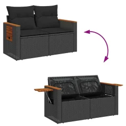 vidaXL Set sofás jardín y cojines 6 pzas ratán sintético acacia Negro Sale
