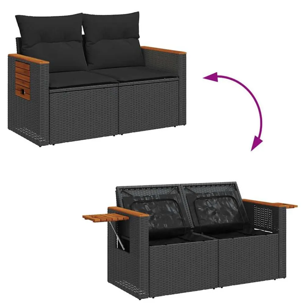 vidaXL Set sofás jardín y cojines 6 pzas ratán sintético acacia Negro Sale