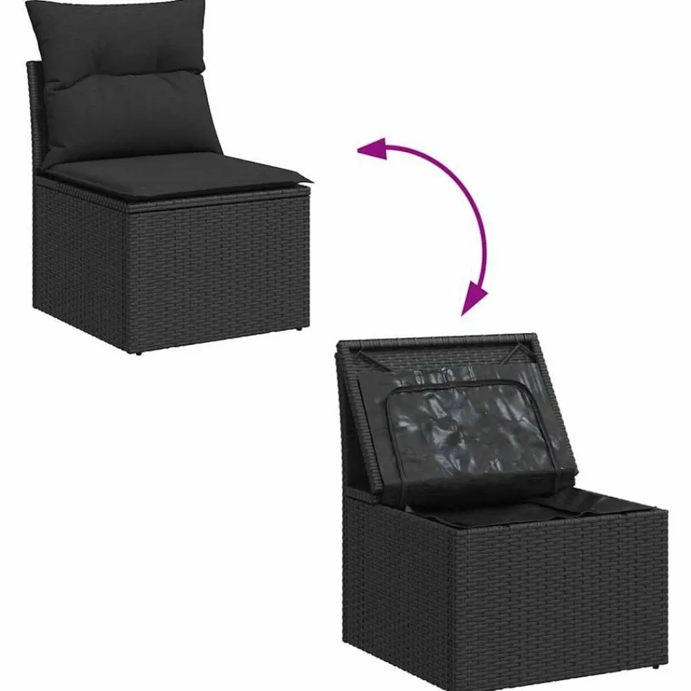 vidaXL Set sofás jardín y cojines 6 pzas ratán sintético acacia Negro Sale