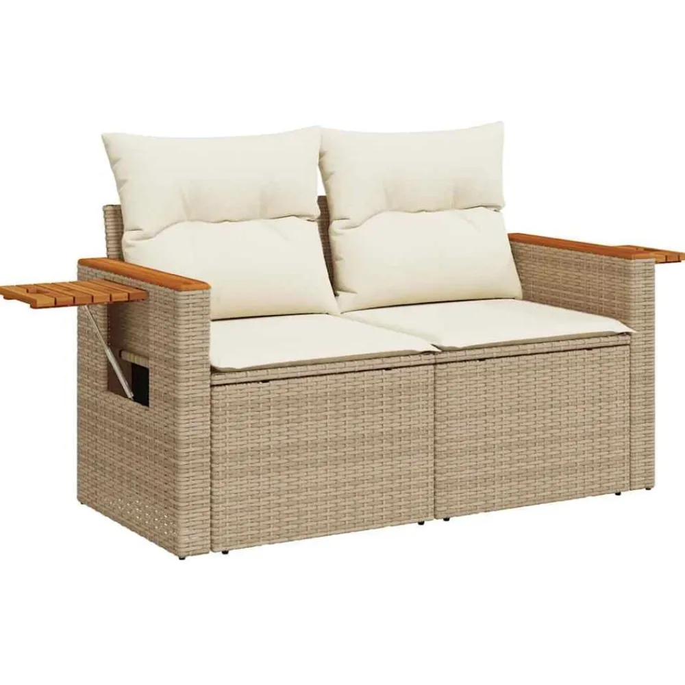 vidaXL Muebles De Jardín-Set sofás jardín y cojines 5 pzas ratán sintético acacia beige