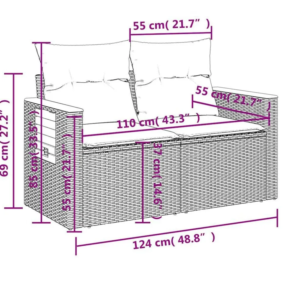 vidaXL Muebles De Jardín-Set sofás jardín y cojines 9 pzas ratán sintético acacia beige