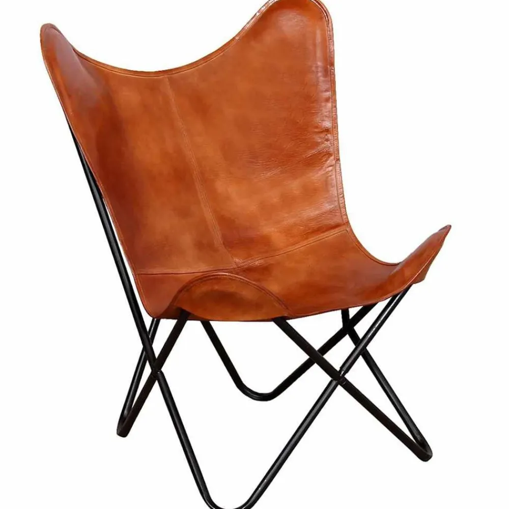 vidaXL Sillas-Silla Butterfly de cuero auténtico marrón