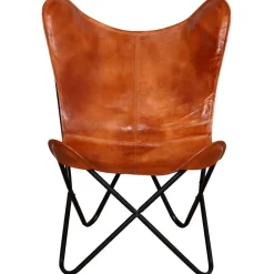 vidaXL Sillas-Silla Butterfly de cuero auténtico marrón