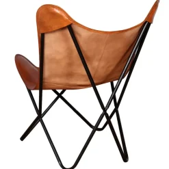 vidaXL Sillas-Silla Butterfly de cuero auténtico marrón