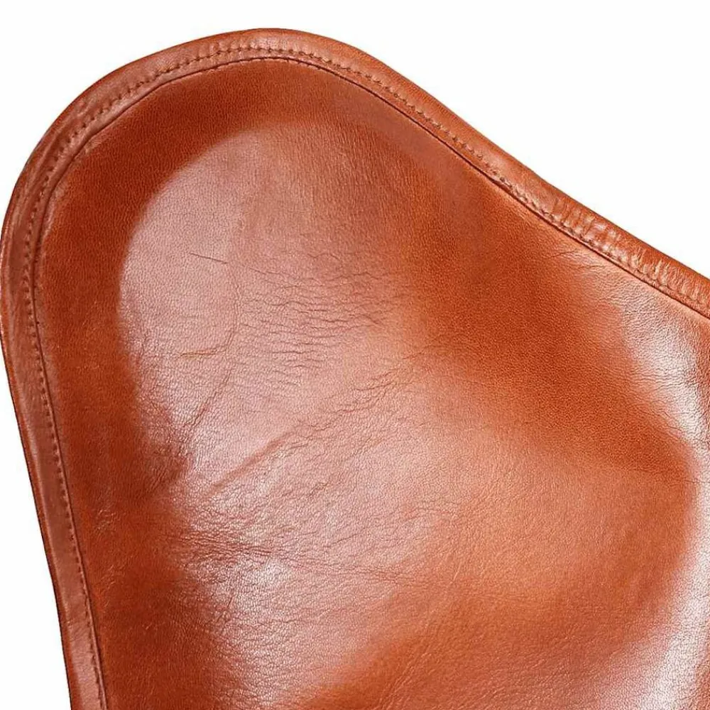 vidaXL Sillas-Silla Butterfly de cuero auténtico marrón