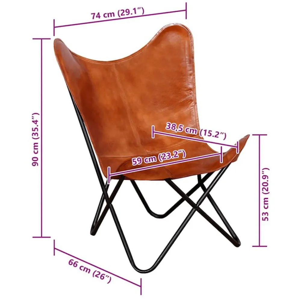 vidaXL Sillas-Silla Butterfly de cuero auténtico marrón
