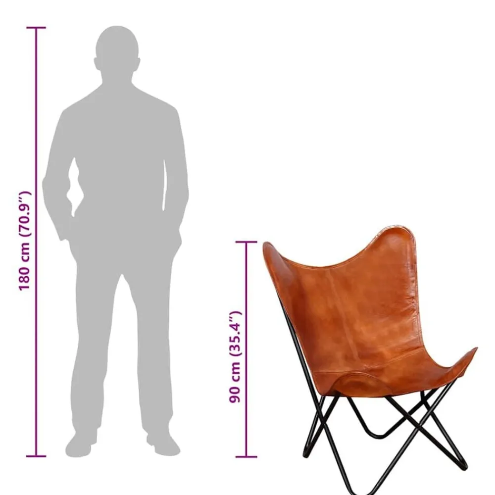 vidaXL Sillas-Silla Butterfly de cuero auténtico marrón