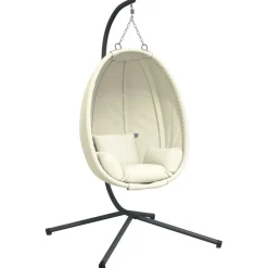vidaXL Silla colgante huevo con soporte tela y acero Beige