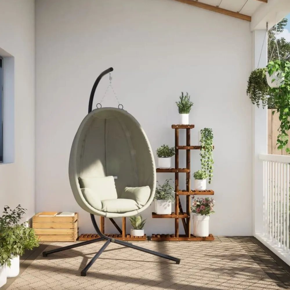 vidaXL Silla colgante huevo con soporte tela y acero Beige
