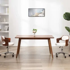 vidaXL Silla comedor giratoria madera curvada cuero sintético Blanco Outlet