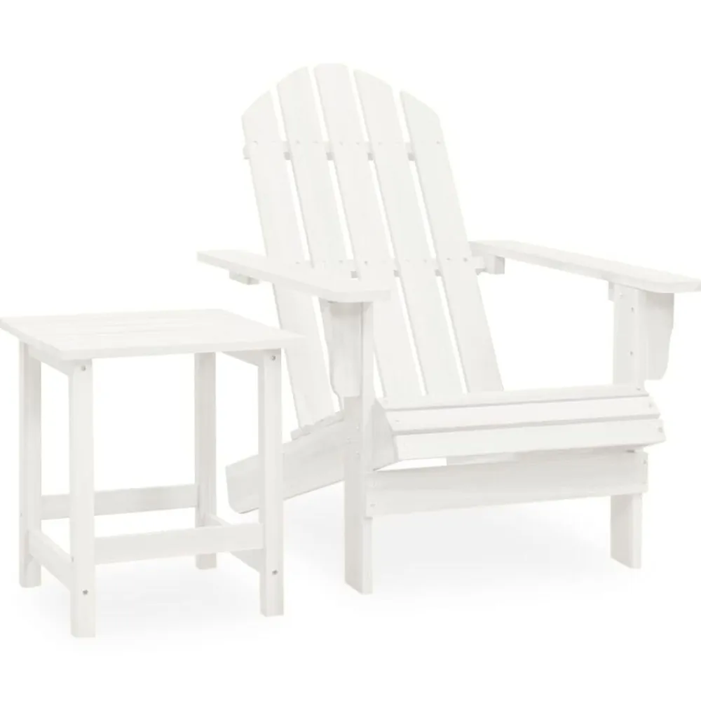 vidaXL Silla con otomana y mesa jardín Adirondack macizo abeto Blanco New