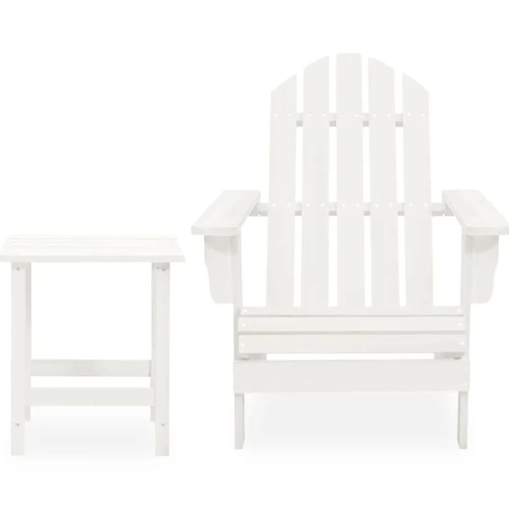 vidaXL Silla con otomana y mesa jardín Adirondack macizo abeto Blanco New