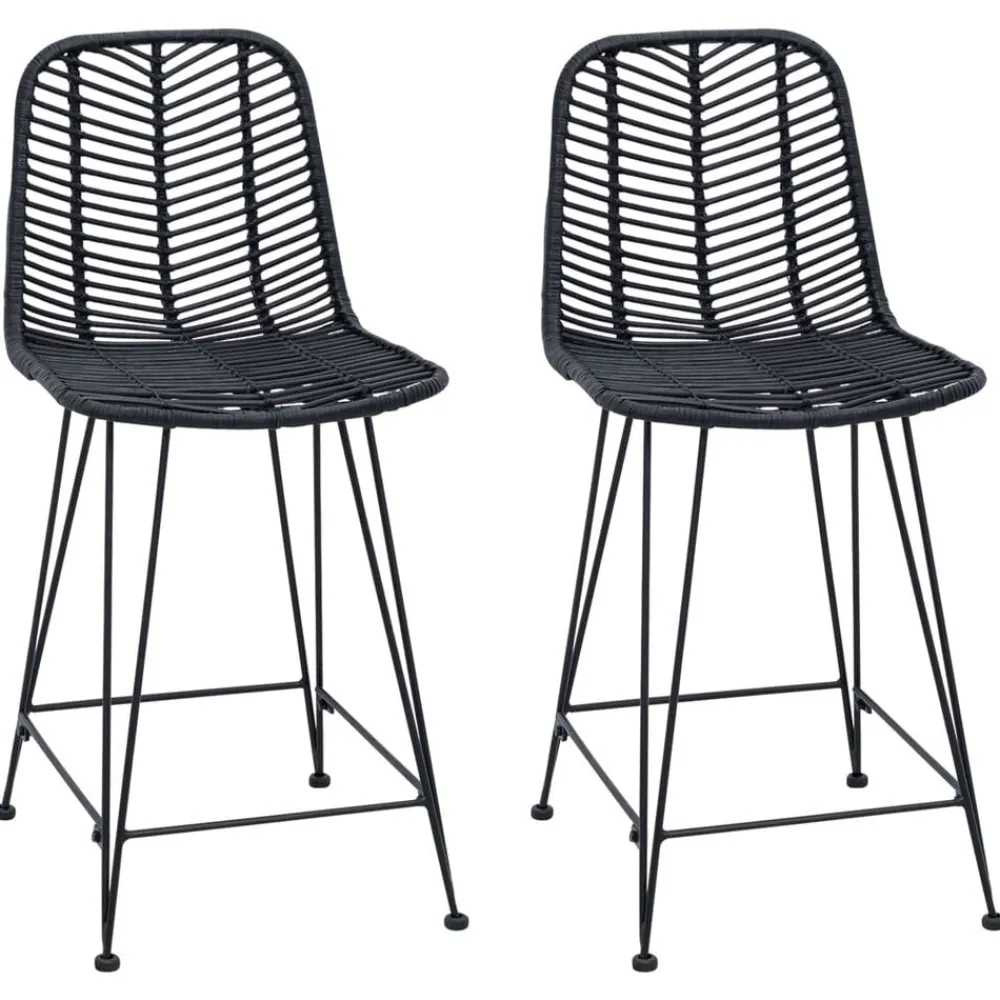 vidaXL Silla de Bar 2 pcs 44,5 x 54,5 x 97,5 cm Ratan e Hierro Negro Online