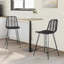 vidaXL Silla de Bar 2 pcs 44,5 x 54,5 x 97,5 cm Ratan e Hierro Negro Online