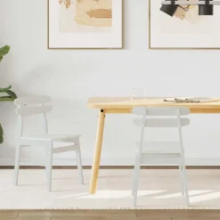 vidaXL Silla de comedor 2 pcs Madera de Caucho Sólido White Outlet