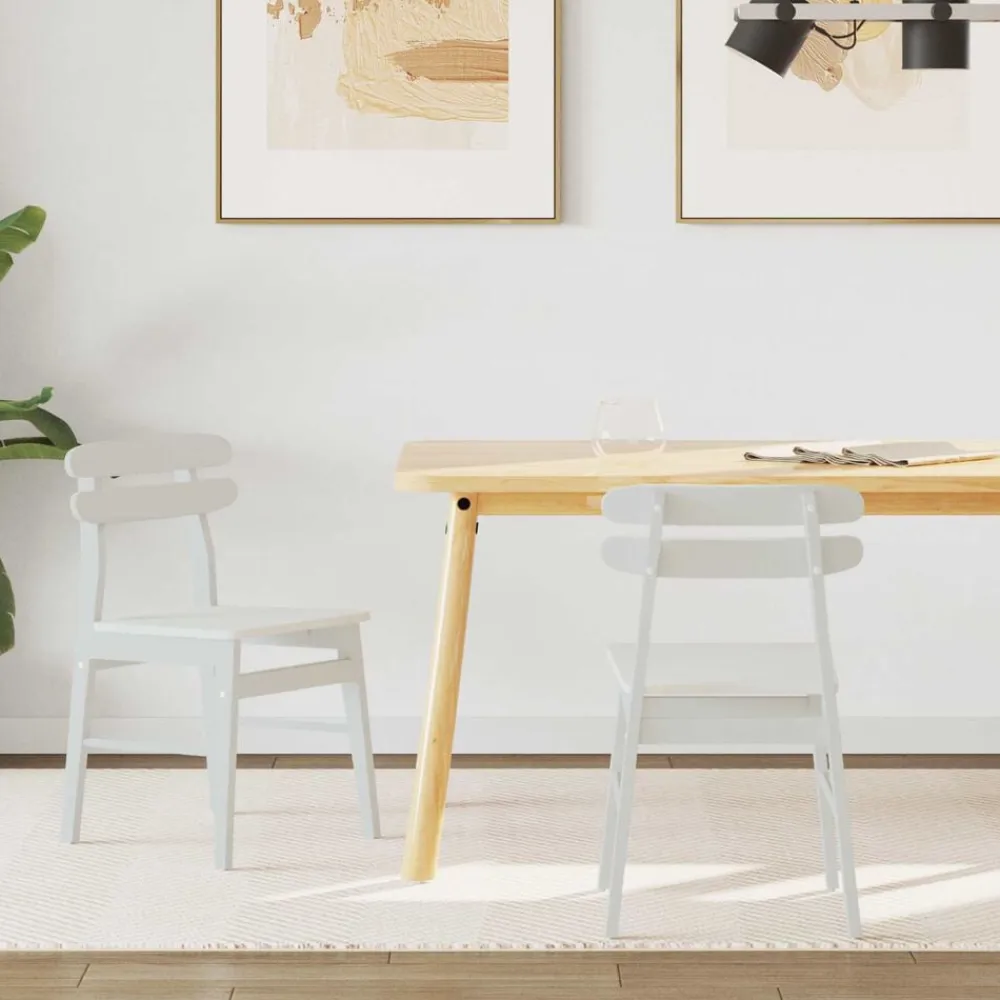 vidaXL Silla de comedor 2 pcs Madera de Caucho Sólido White Outlet