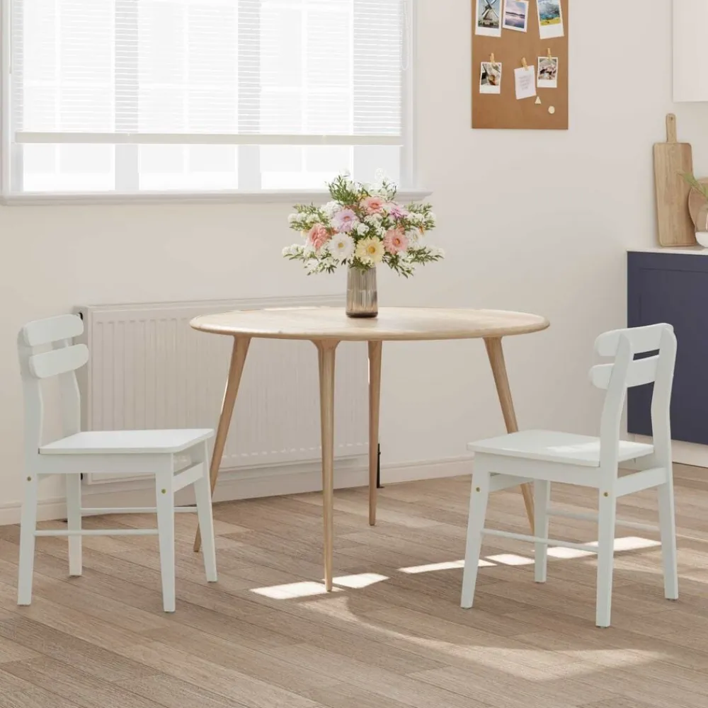 vidaXL Silla de comedor 2 pcs Madera de Caucho Sólido White Outlet