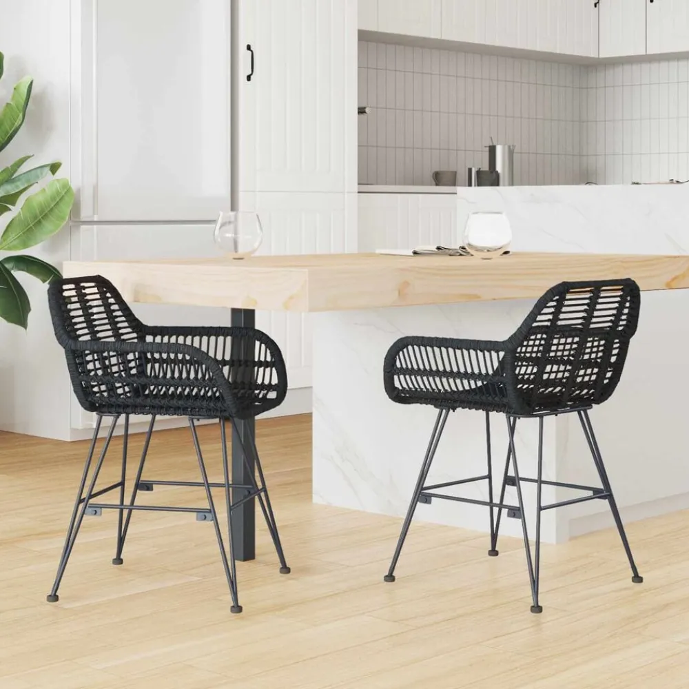 vidaXL Silla de comedor 2 pcs 55 x 50 x 74 cm Ratan e Hierro Negro Sale