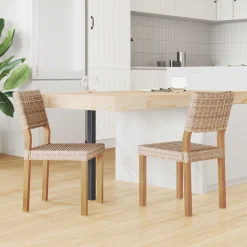 vidaXL Silla de comedor 2 pcs 46 x 55 x 84 cm Ratán Kubu Natural