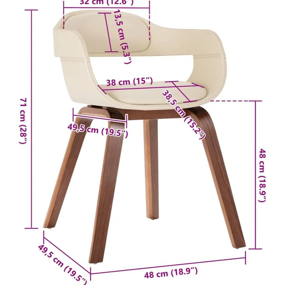 vidaXL Sillas-Silla de comedor de madera curvada y cuero artificial