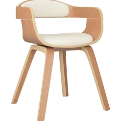 vidaXL Sillas-Silla de comedor de cuero sintético y madera curvada crema