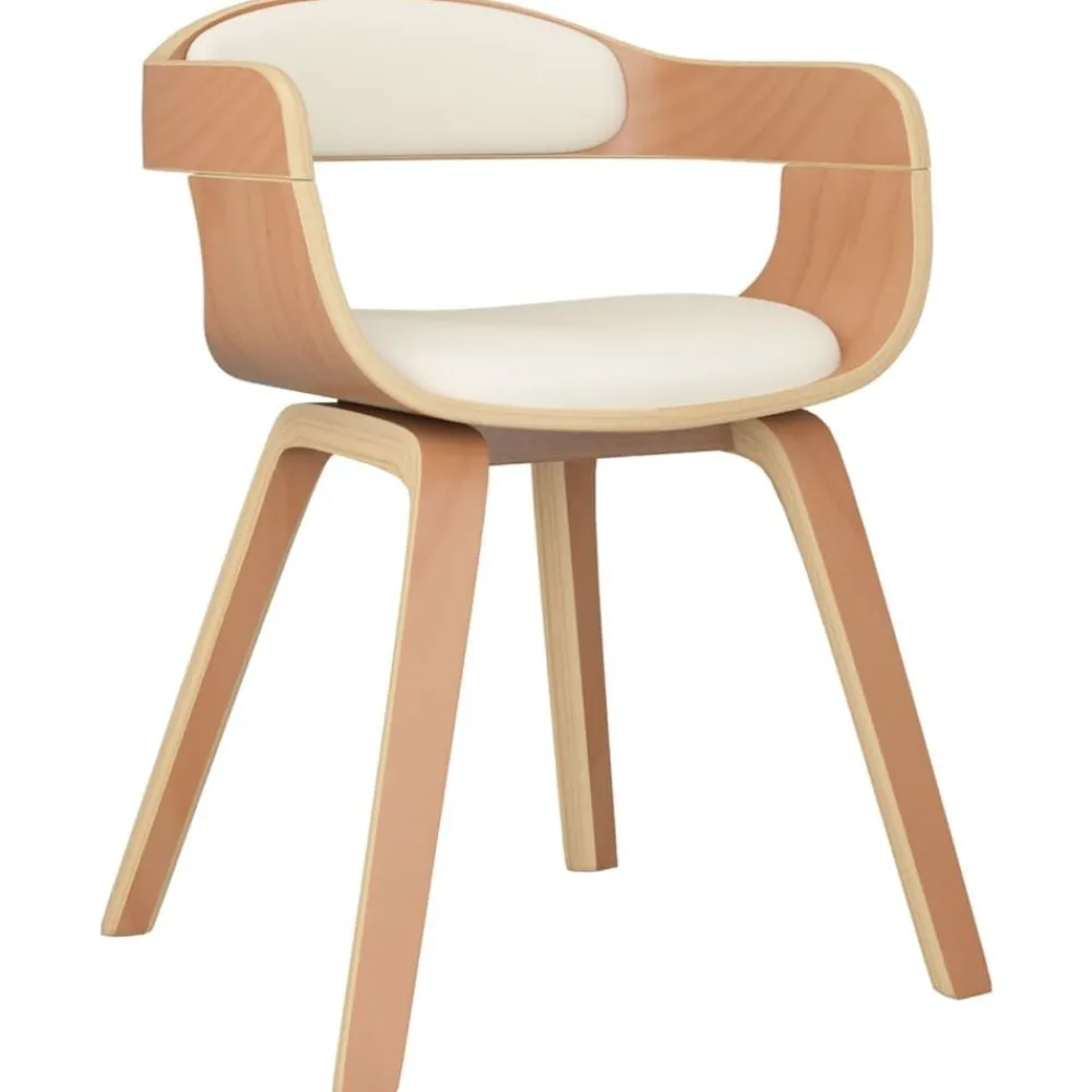 vidaXL Sillas-Silla de comedor de cuero sintético y madera curvada crema