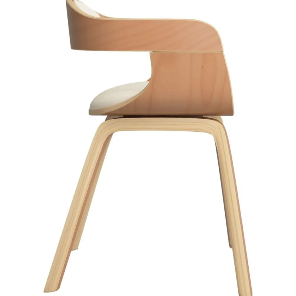 vidaXL Sillas-Silla de comedor de cuero sintético y madera curvada crema