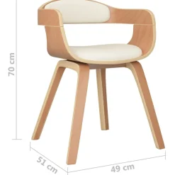 vidaXL Sillas-Silla de comedor de cuero sintético y madera curvada crema