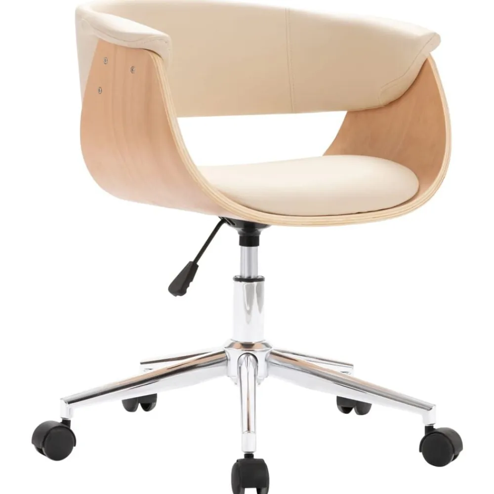 vidaXL Sillas-Silla de comedor giratoria madera curvada cuero sintético