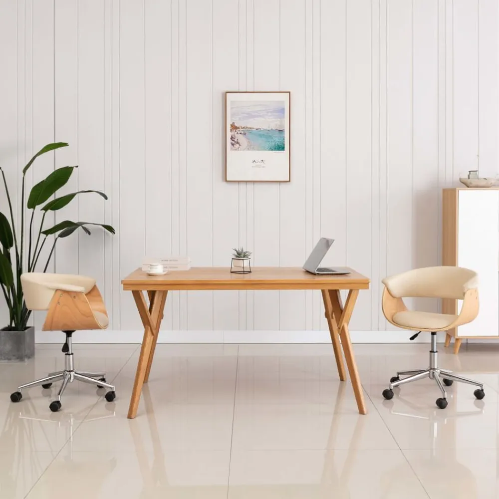 vidaXL Sillas-Silla de comedor giratoria madera curvada cuero sintético