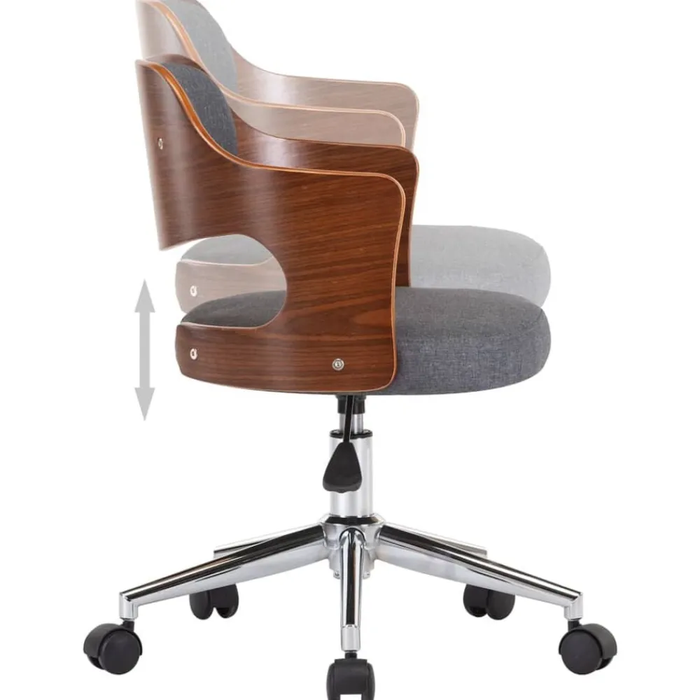vidaXL Silla de comedor giratoria de madera curvada y tela Gris Outlet