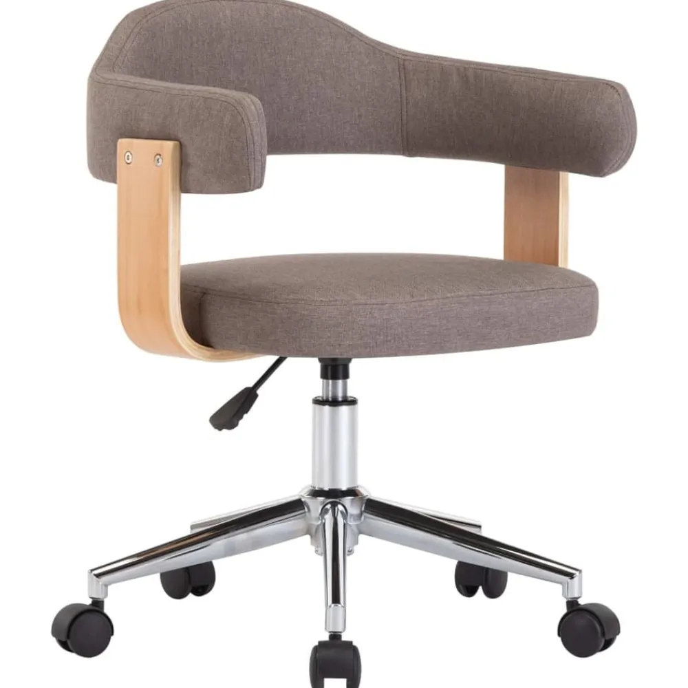 vidaXL Sillas-Silla de comedor giratoria de madera curvada y tela gris taupe