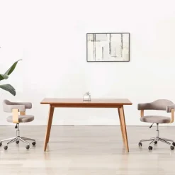 vidaXL Sillas-Silla de comedor giratoria de madera curvada y tela gris taupe