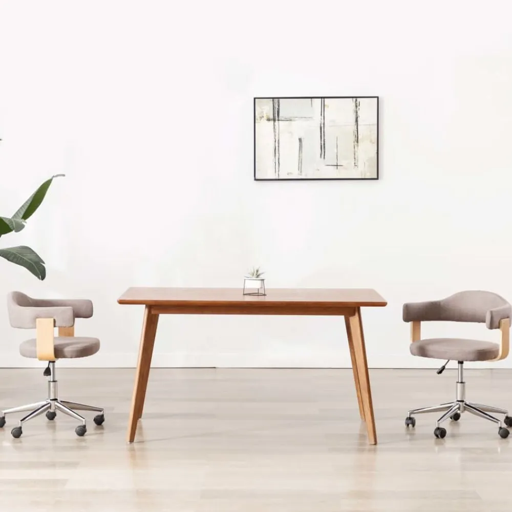 vidaXL Sillas-Silla de comedor giratoria de madera curvada y tela gris taupe