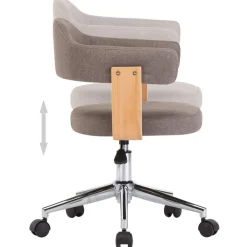 vidaXL Sillas-Silla de comedor giratoria de madera curvada y tela gris taupe