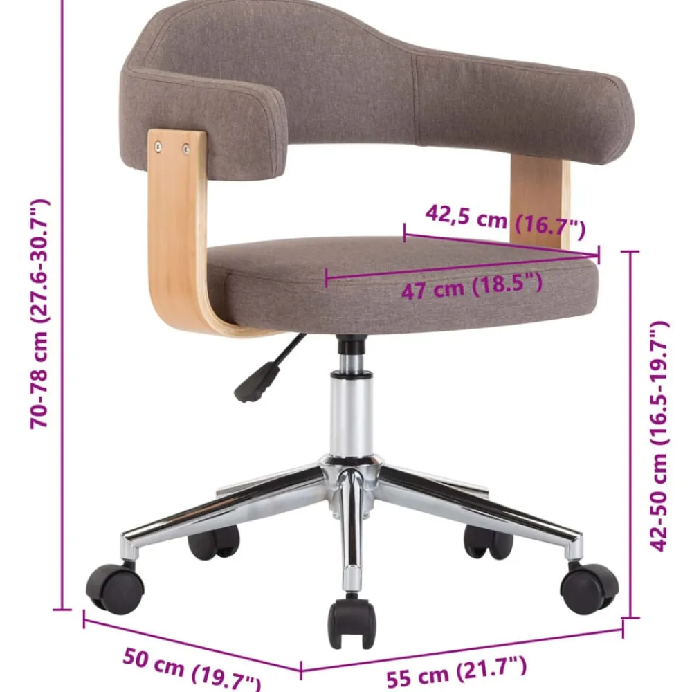 vidaXL Sillas-Silla de comedor giratoria de madera curvada y tela gris taupe