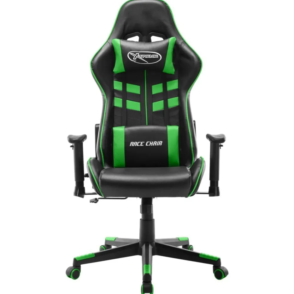 vidaXL Silla de gaming de cuero sintético Negro y verde Discount