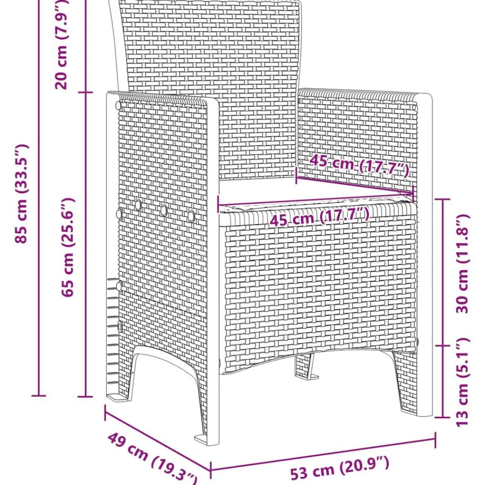 vidaXL Silla de Jardín 2 pcs Antracita 53 x 49 x 85 cm Polipropileno New