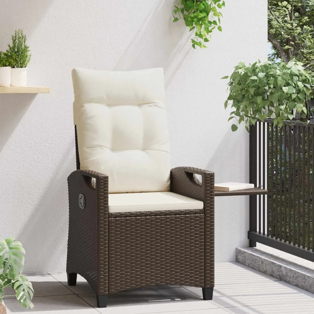 vidaXL Muebles De Jardín-Silla de jardín reclinable Marrón y crema 56 x 60 x 112 cm