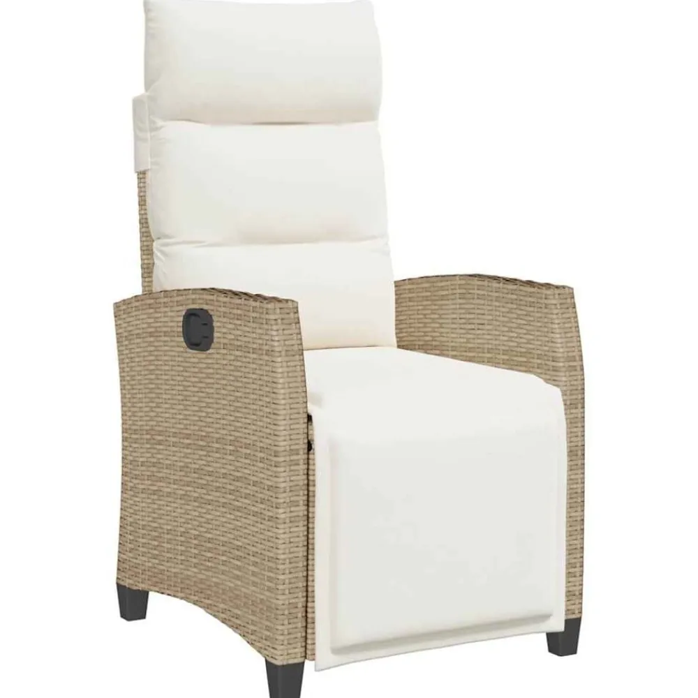 vidaXL Silla de jardín reclinable con mesa auxiliar ratán beige beige y crema Outlet
