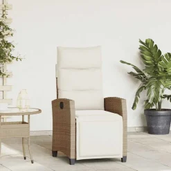 vidaXL Silla de jardín reclinable con mesa auxiliar ratán beige beige y crema Outlet