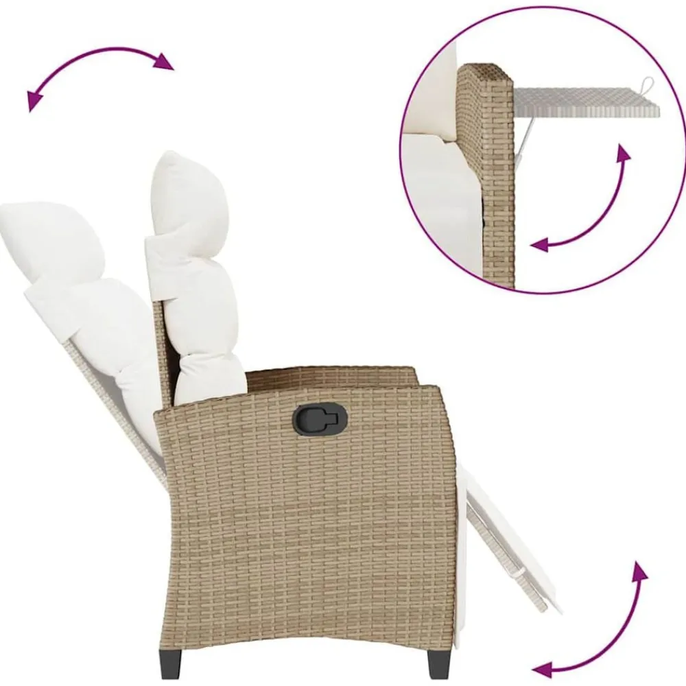 vidaXL Silla de jardín reclinable con mesa auxiliar ratán beige beige y crema Outlet